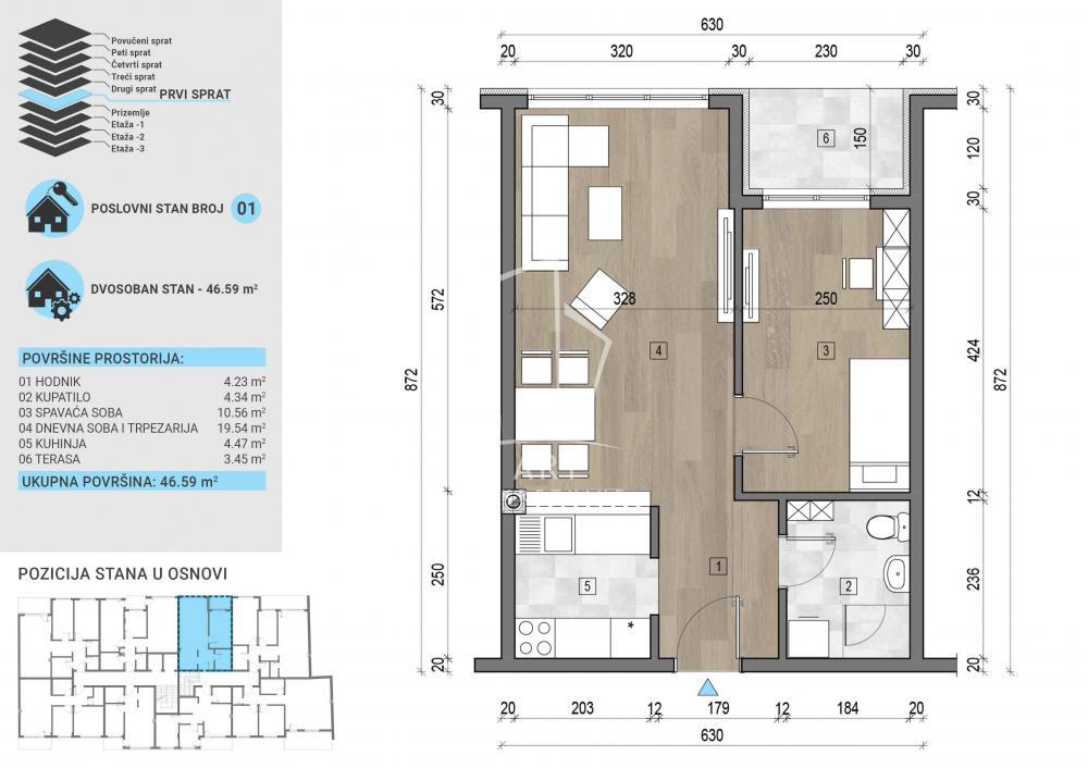 Trošarina, nvg, poslovni apartman 46.59m2 ID#10434