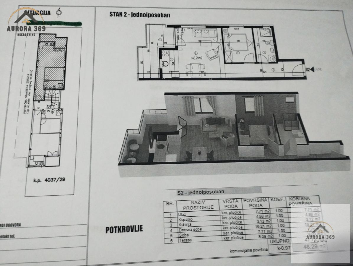 NOVI SAD, VETERNIK, JEDNOIPOSOBAN  46m2 U IZGRADNJI
