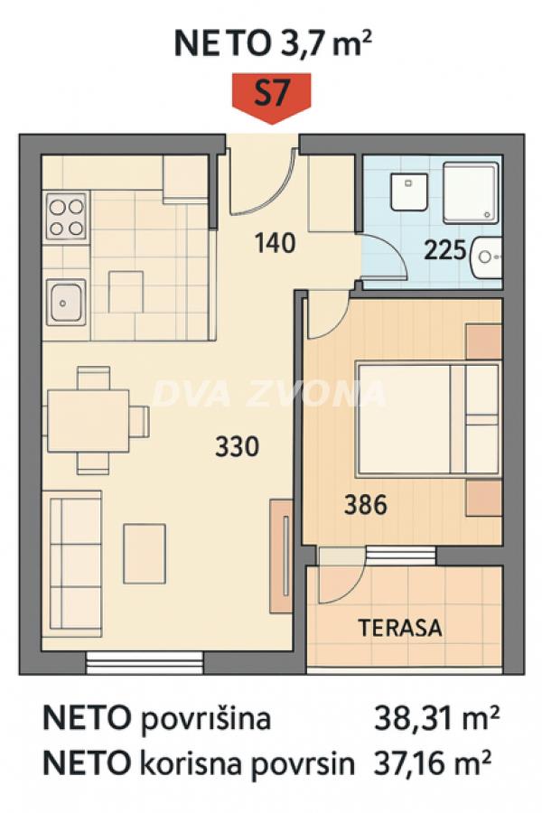 DVOSOBAN STAN – TELEP – 38,31 m²