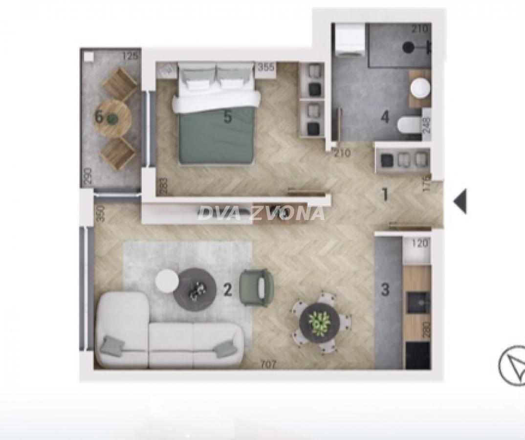 Na prodaju: dvosoban stan na Adicama — 44,56 m²