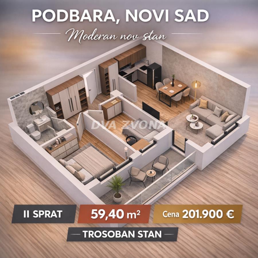 PODBARA – NOVI SAD | Moderan trosoban stan