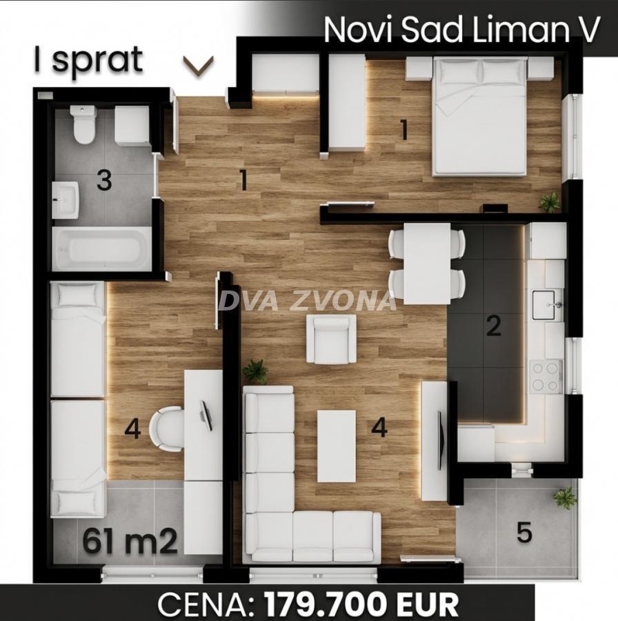NOV, MODERAN STAN-LIMAN V  – 61 m², PRVI SPRAT