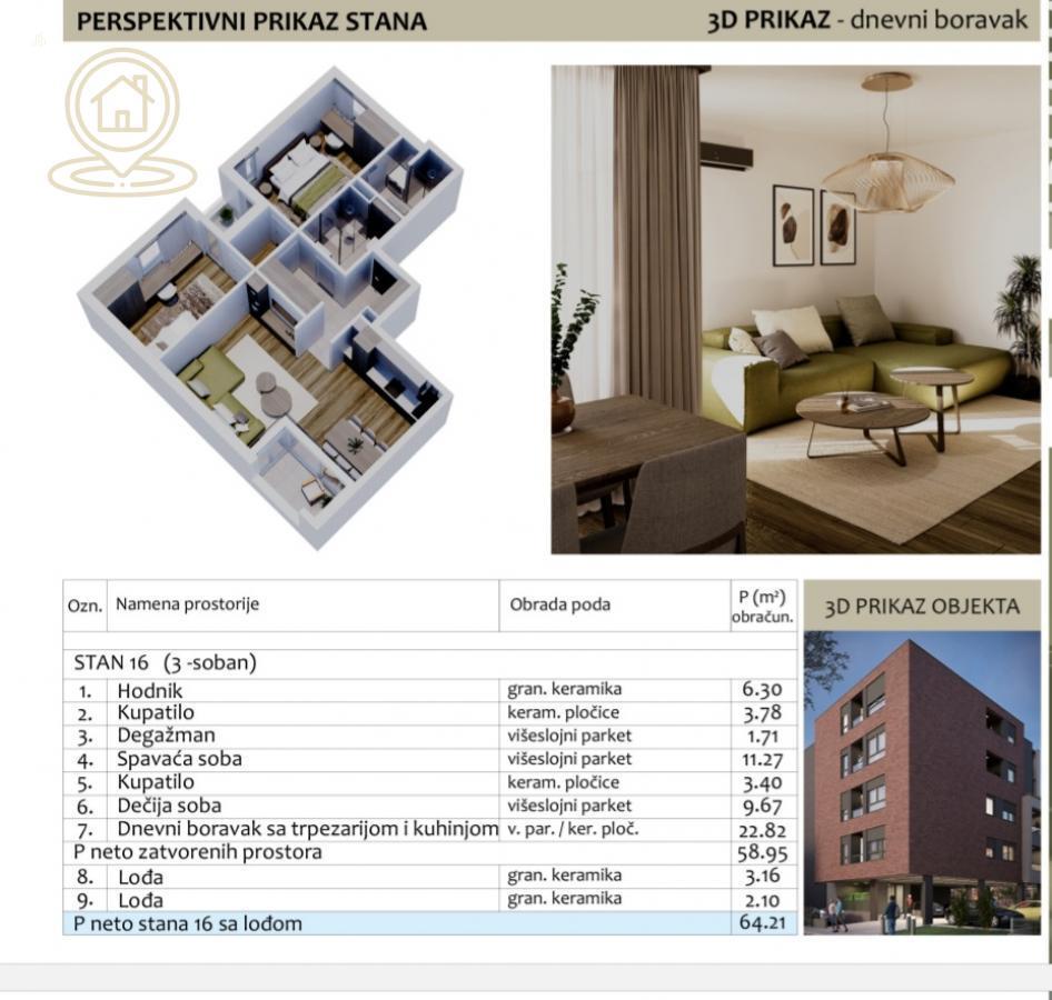 Na prodaju trosoban stan 64m² u novogradnji- Duvanište
