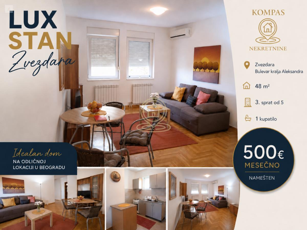 Dvosoban stan 48 m², Zvezdara, Bulevar kralja Aleksandra