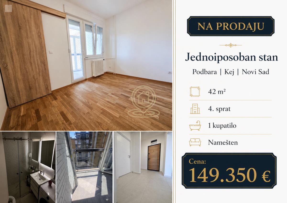 Jednoiposoban stan 42 m², Podbara, Novi Sad, 4. sprat