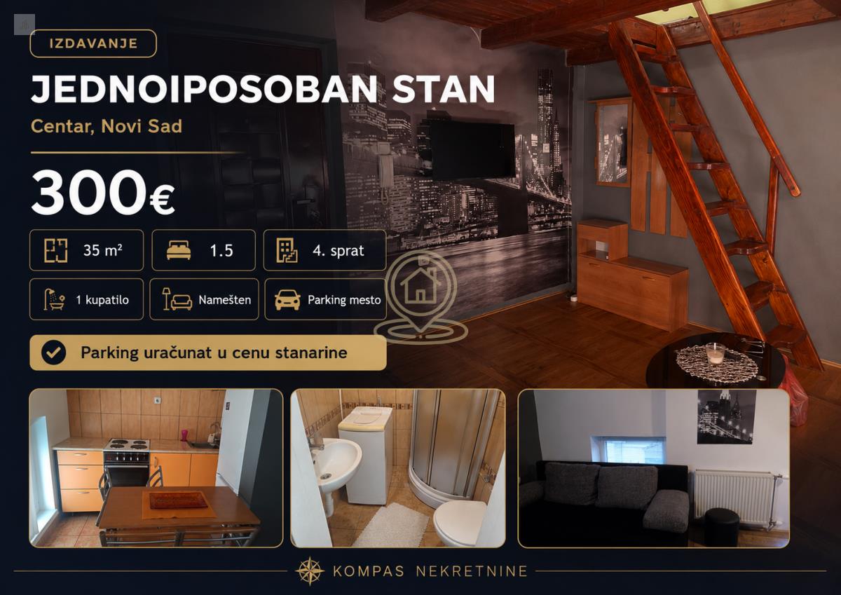 Jednoiposoban stan sa parking mestom 35 m², Centar, Novi Sad, 4. sprat