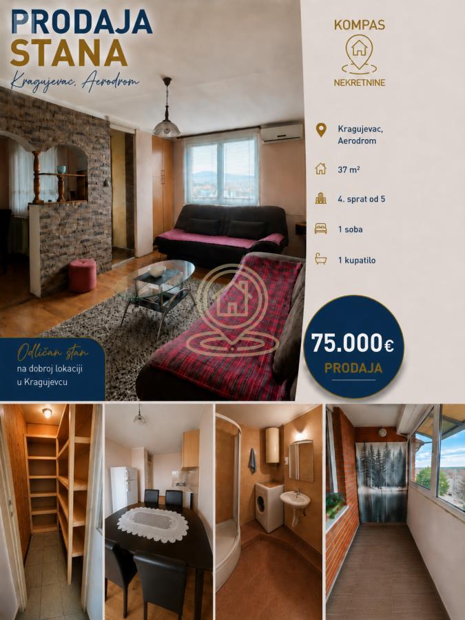 Jednosoban stan 37 m², Aerodrom, Kragujevac,