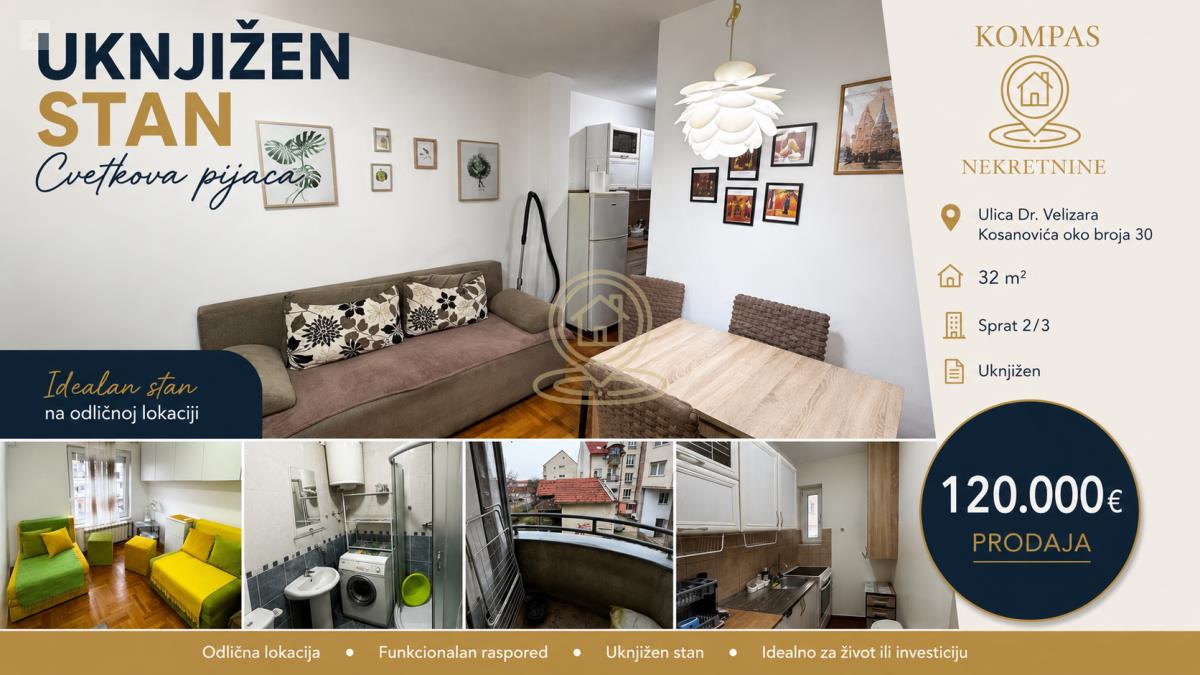 Jednosoban stan 32 m², Cvetkova pijaca, Zvezdara, 2. sprat
