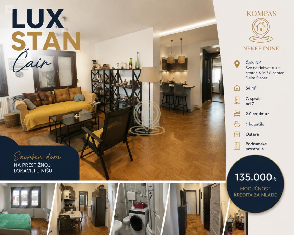 Na prodaju dvosoban stan od 54 m², Čair, 135000e