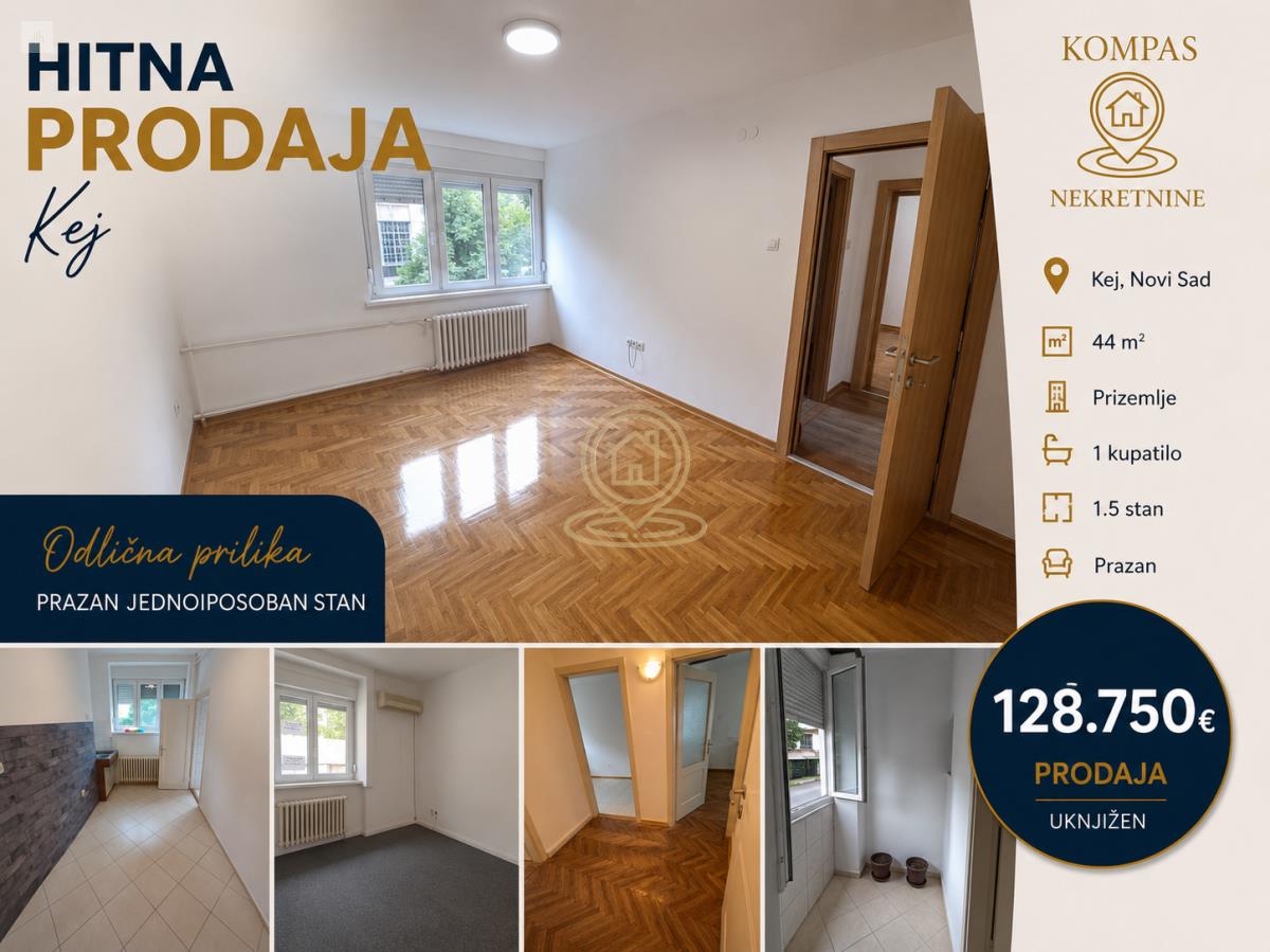 HITNA PRODAJA - Jednoiposoban stan 44 m², Kej, Novi Sad