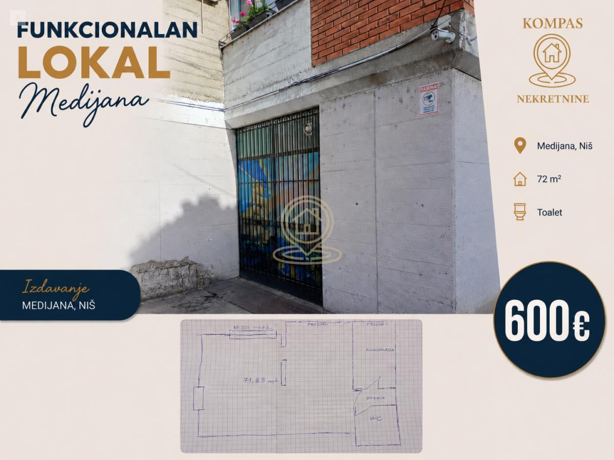 Lokal za izdavanje – 72m² na dobroj lokaciji
