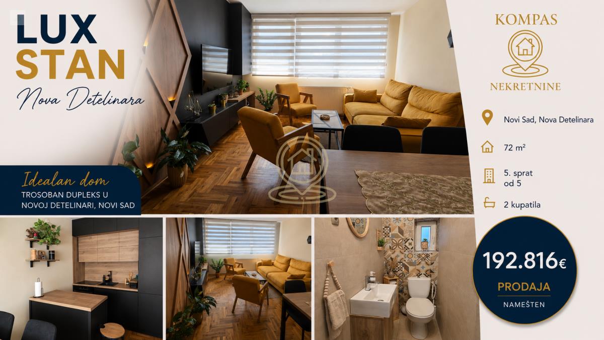 Trosoban stan, 72 m², Nova Detelinara, Novi Sad