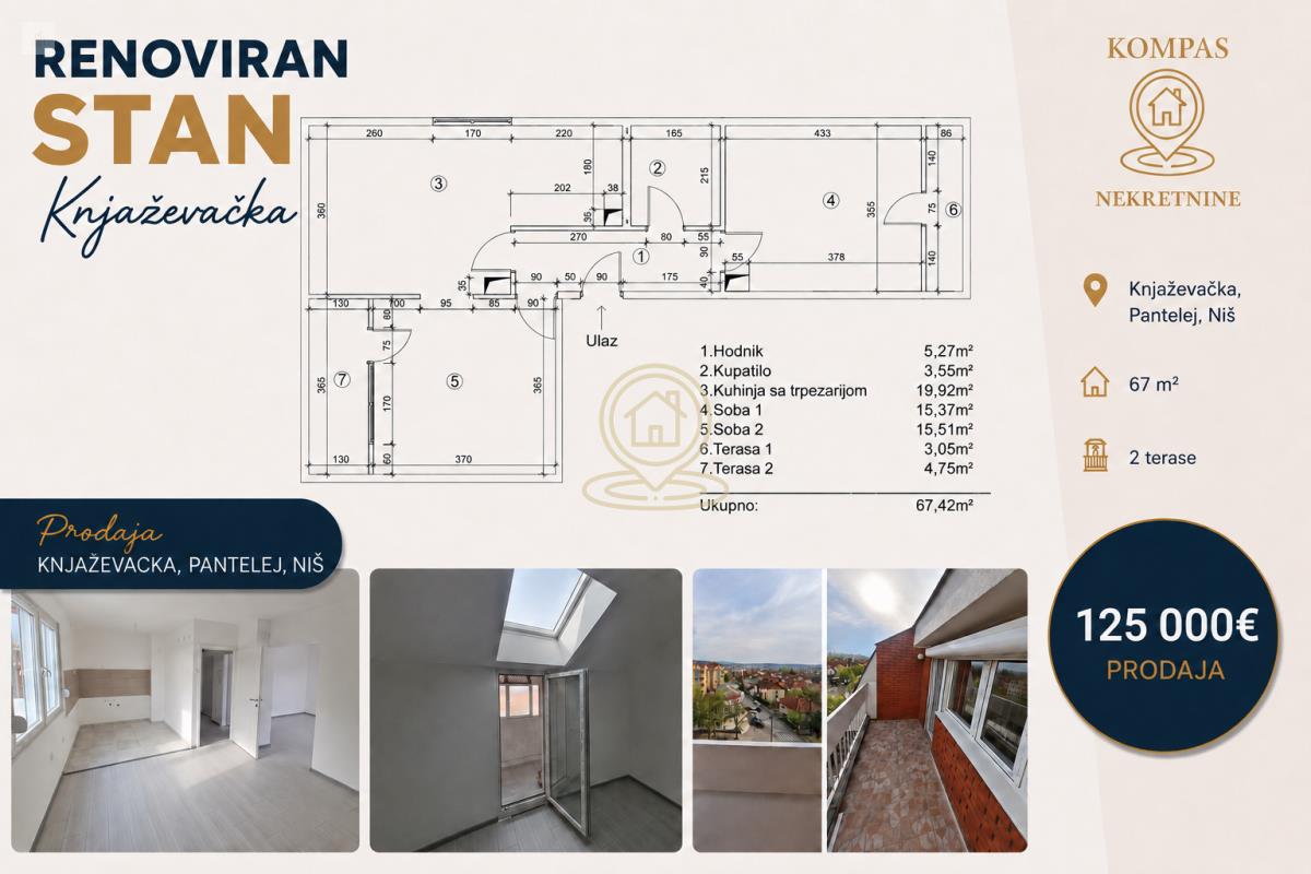 Renoviran stan 67m² – Knjaževačka, Niš