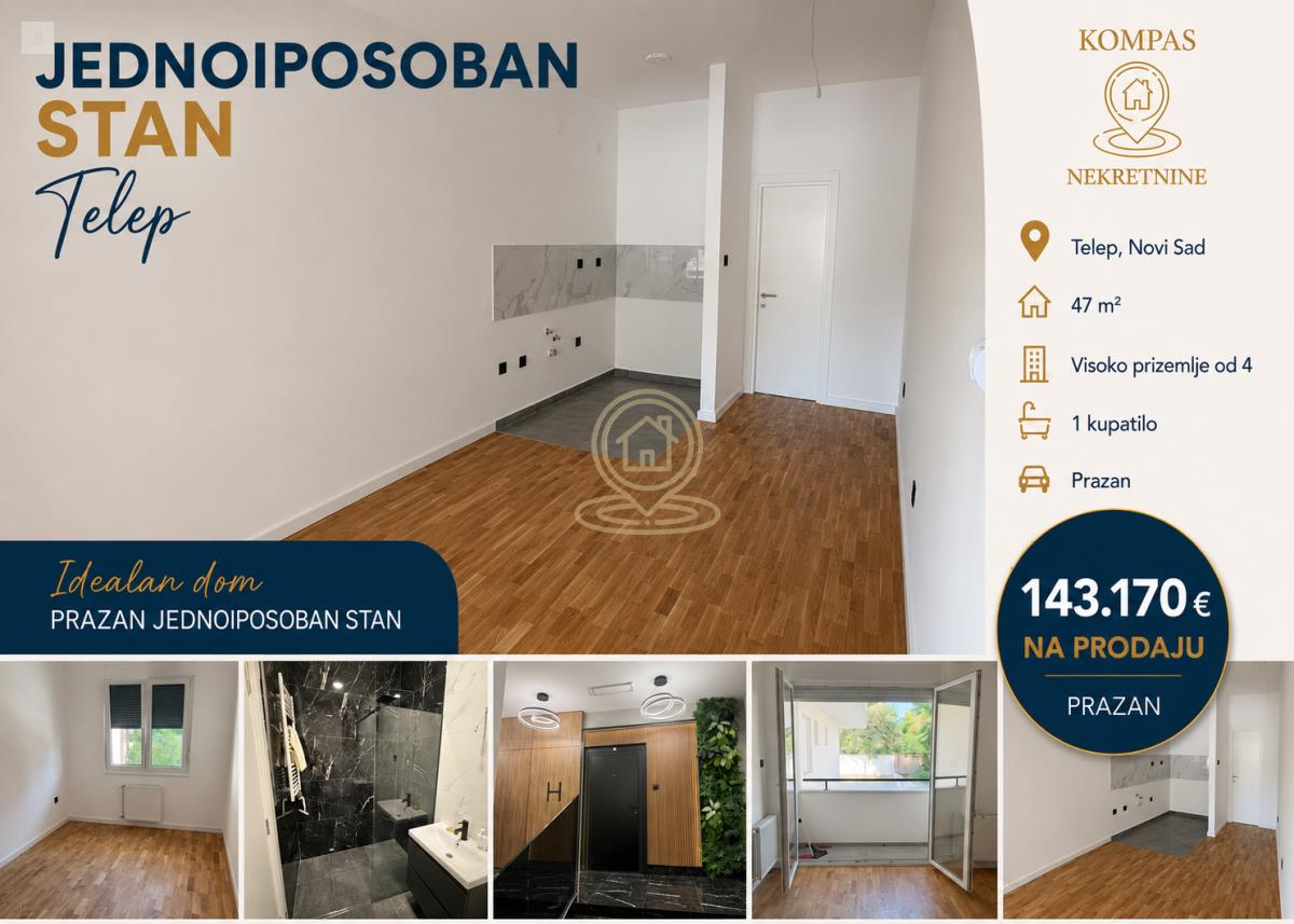 Stan 47 m², 1.5 soban, Telep, Novi Sad, visoko prizemlje