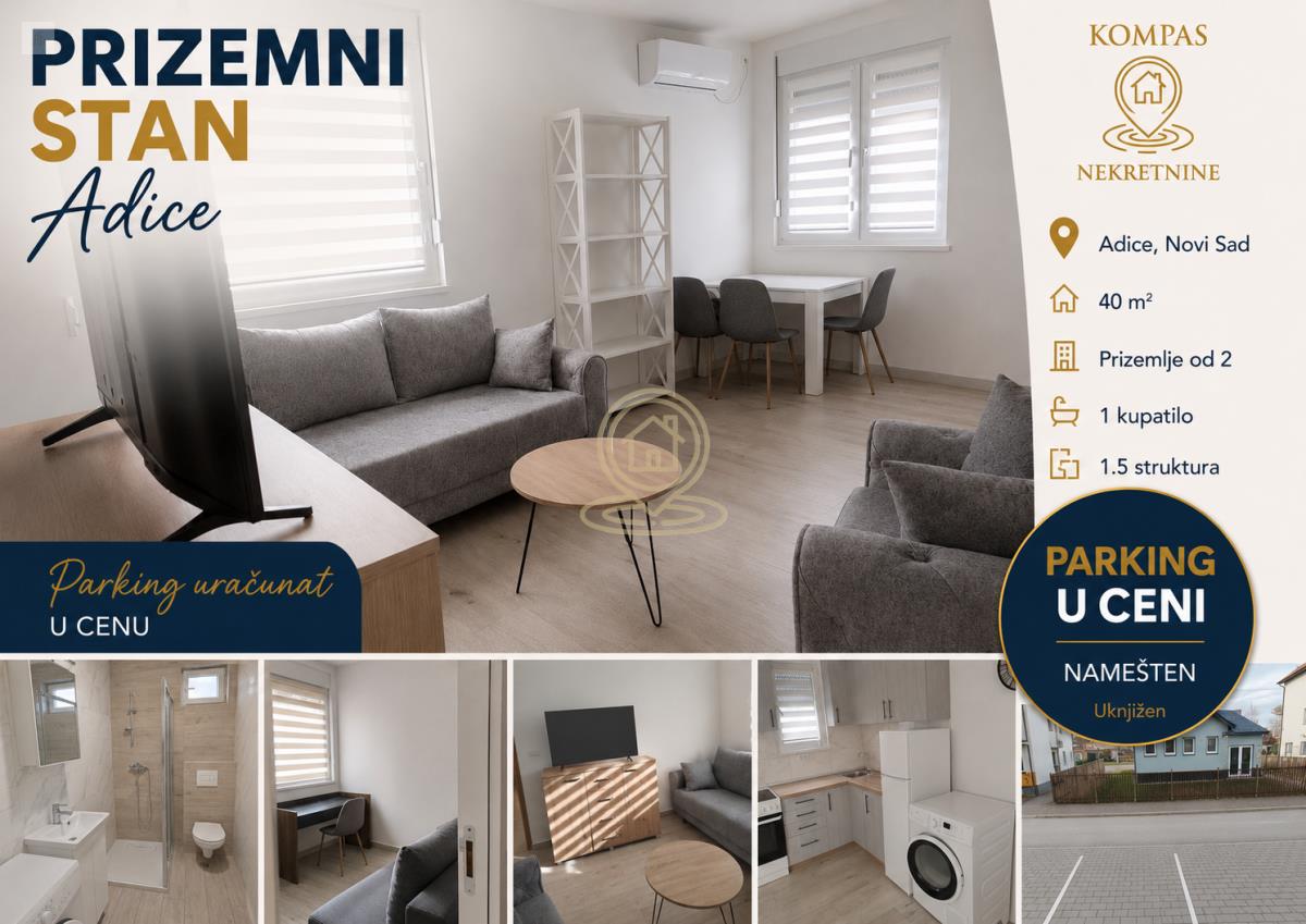 Prizemni stan od 40 m² + parking uracunat u cenu na Adicama, Novi Sad