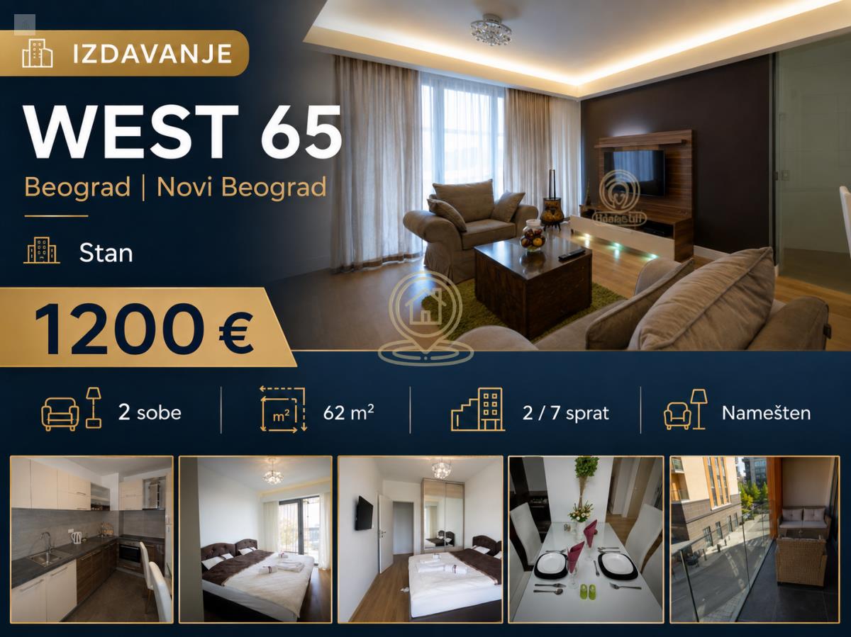 Luksuzan dvosoban stan za izdavanje – West 65, Novi Beograd | 62 m² | Lux opremljen