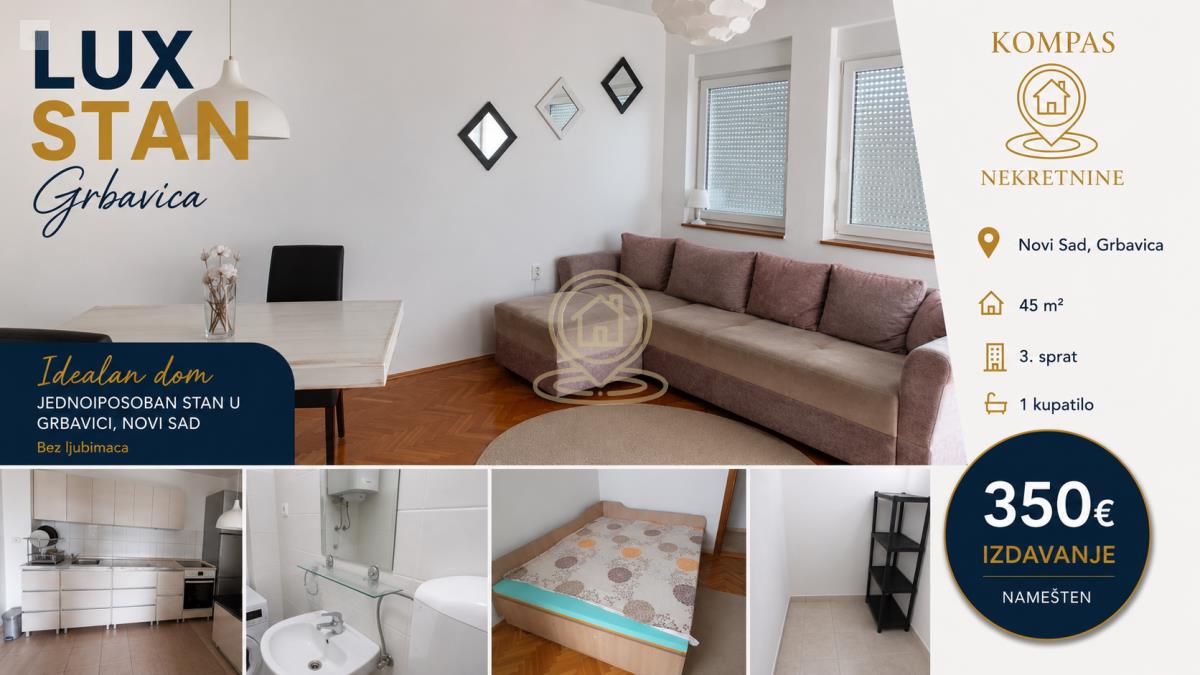 Jednoiposoban stan 45 m², Grbavica, Novi Sad, 3. sprat