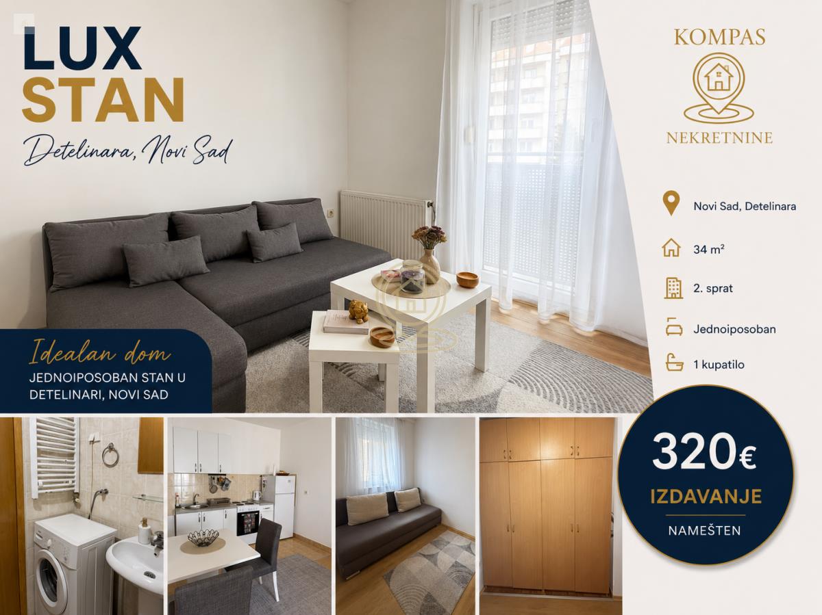 Jednoiposoban stan 34 m², Detelinara, Novi Sad, 2. sprat