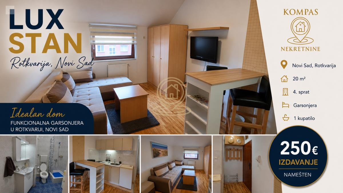 Garsonjera 20 m², Rotkvarija, Novi Sad, 4. sprat