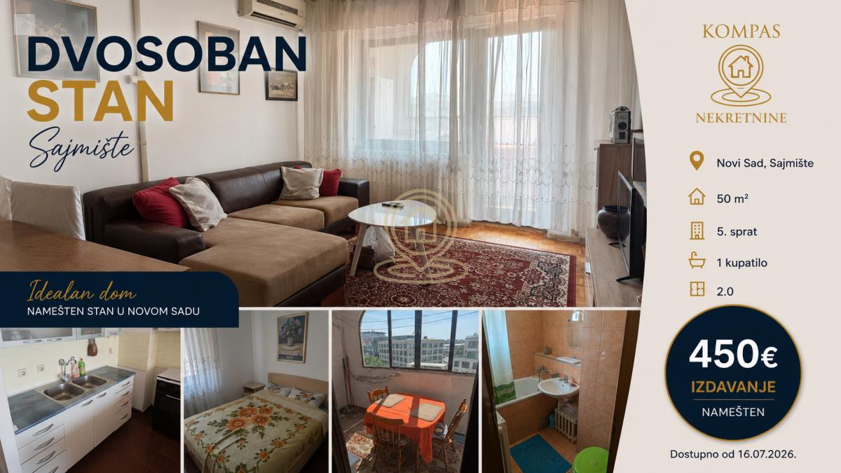 Dvosoban stan 50 m², Sajmište, Novi Sad, 5. sprat