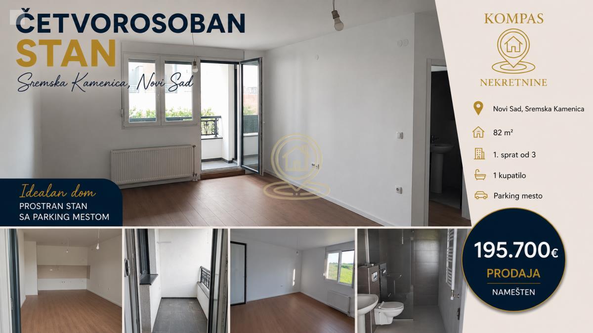 Četvorosoban stan sa parking mestom, 82 m², Sremska Kamenica, Novi Sad