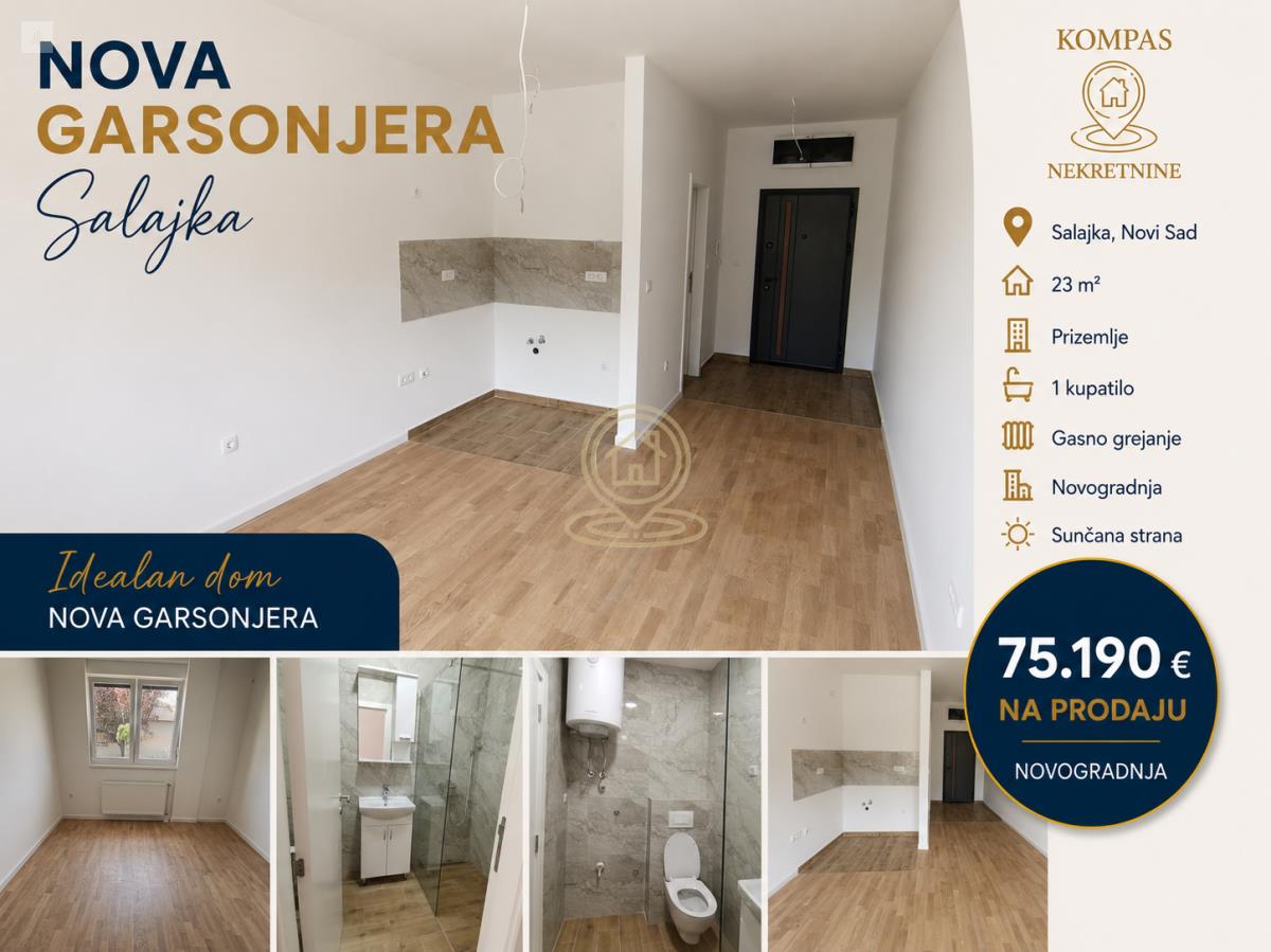 Prodaja stanova Novi Sad – nova garsonjera na Salajci, 23 m², prizemlje, grejanje na gas, novogradnja