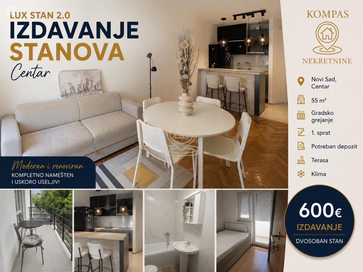 Dvosoban stan za iznajmljivanje Novi Sad – Toplice Milana, Bulevar Oslobođenja, namešten, 55m²