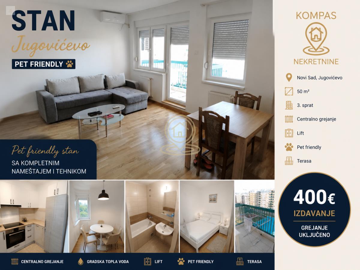 Jednosoban stan za izdavanje Novi Sad, Jugovićevo – 27m², kućni ljubimci dozvoljeni, terasa, parking, lift