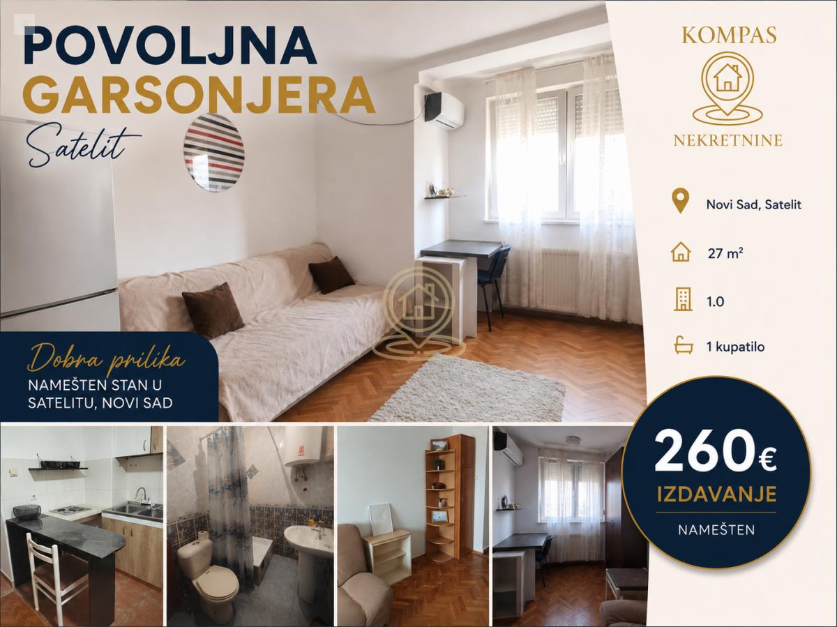 Veoma POVOLJNA Garsonjera 27 m²,Grbavica/Satelit, Novi Sad