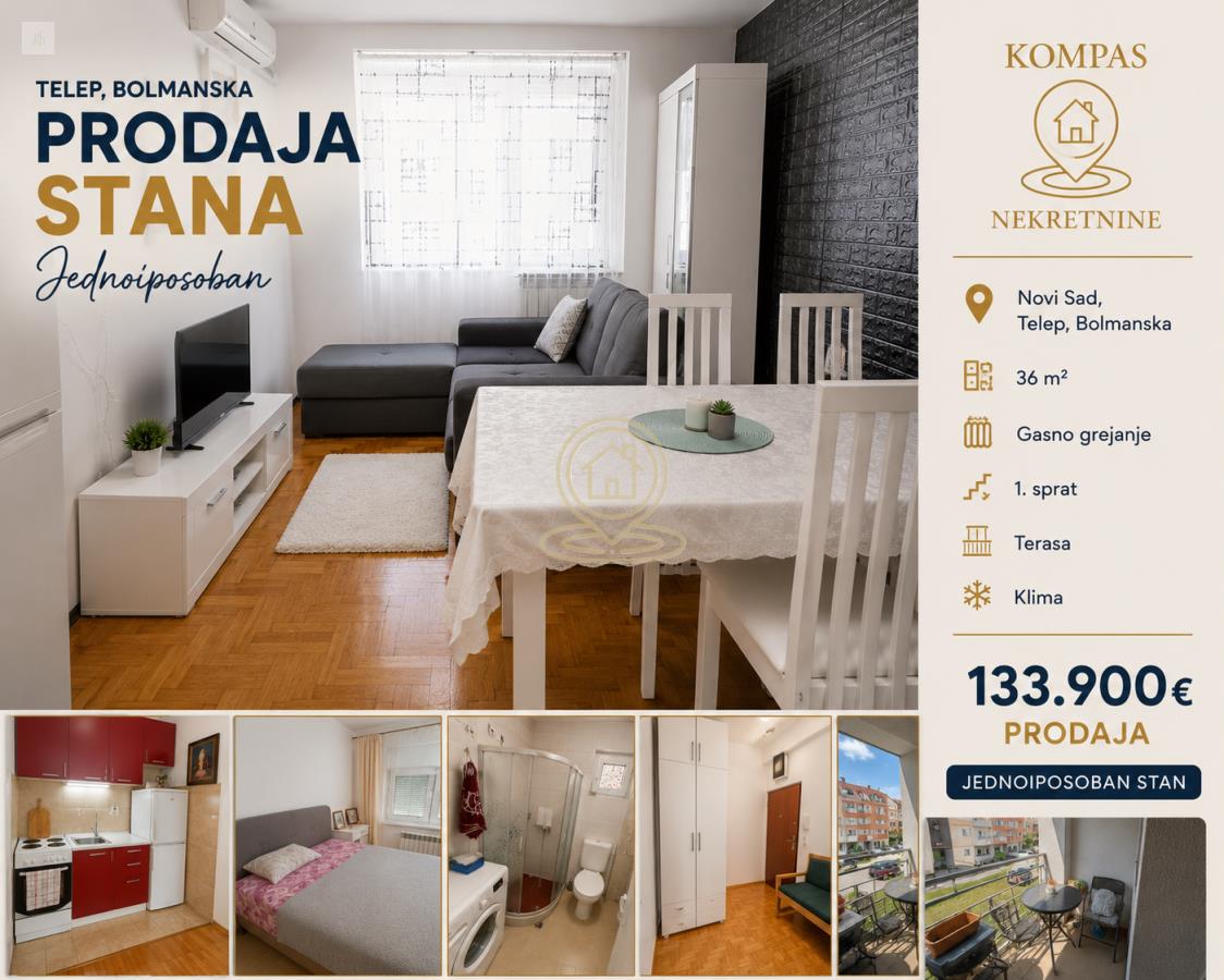 Prodaja jednoiposobnog stana Novi Sad – Telep, Bolmanska, 36m², novogradnja, terasa