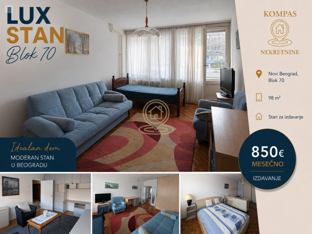 Trosoban stan, 98 m², Blok 70, Novi Beograd