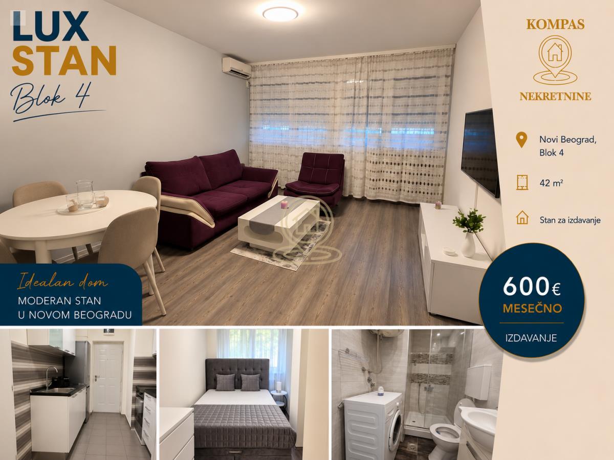 Dvosoban stan 42 m², Novi Beograd, Blok 4, visoko prizemlje