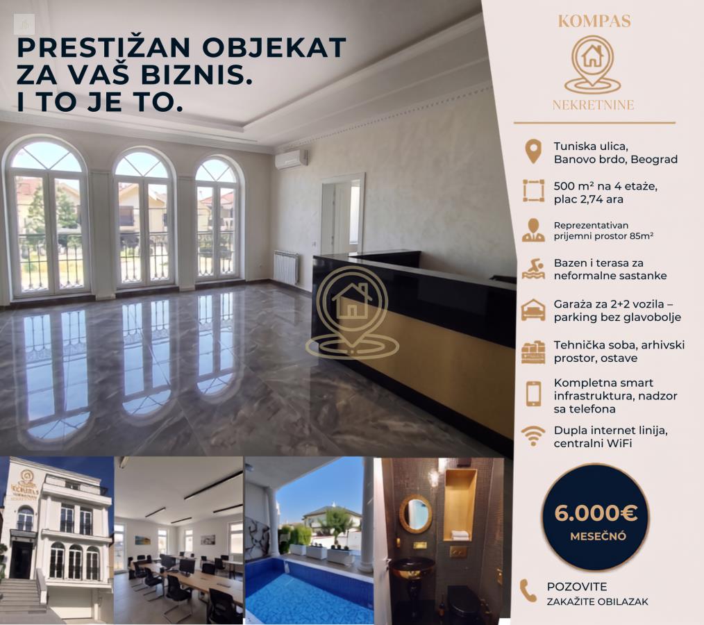 Reprezentativan objekat 500m² sa bazenom — idealan za poslovnu namenu, Banovo brdo