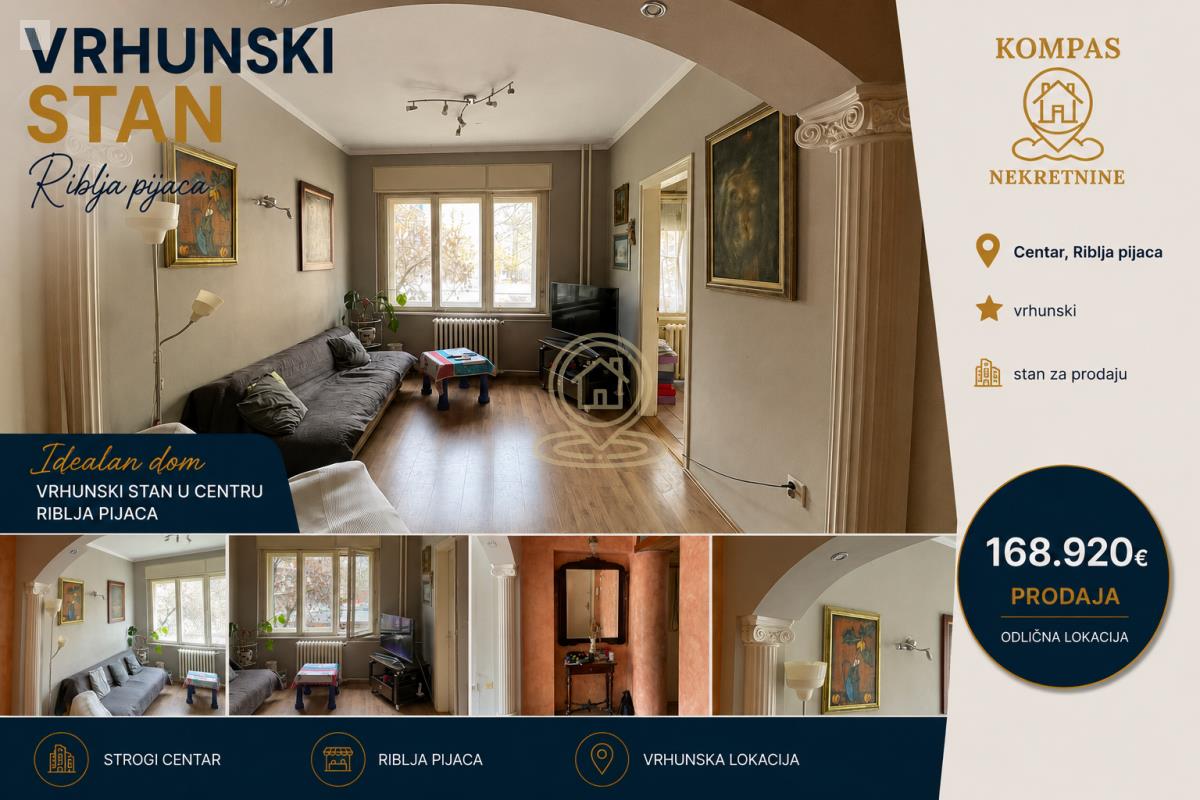 Stanovi na prodaju Novi Sad - Centar, Riblja pijaca | Vrhunski kvalitetan dvosoban stan 58m², dve terase, parking, lift. Cena: 168920e