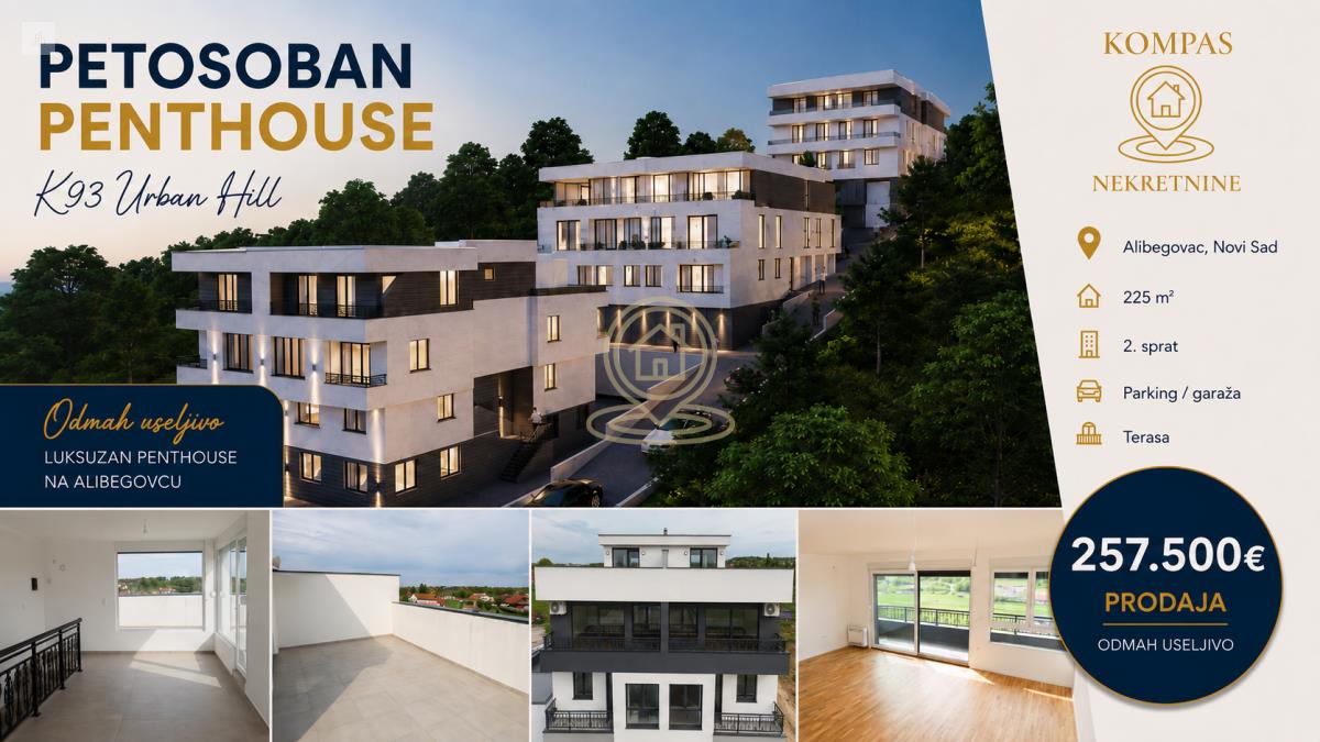 Prodaje se petosoban penthaus u Novom Sadu – K93 Urban Hil, Alibegovac, 225 m², useljivo, cena 257.500e