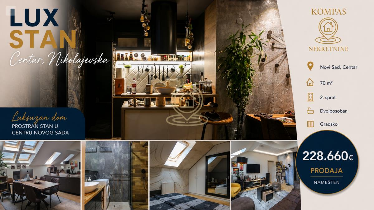 Luksuzni dvoiposoban stan na prodaju u Novom Sadu, Centar - Nikolajevska, 70 m², novogradnja, cena: 228.660e