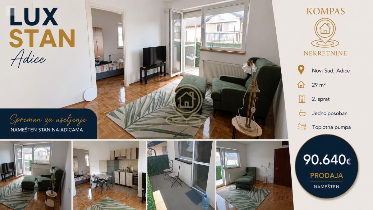 Prodaje se namešten jednoiposoban stan u Novom Sadu, Adice – 29 m², renoviran, bez ulaganja, cena 90.640e