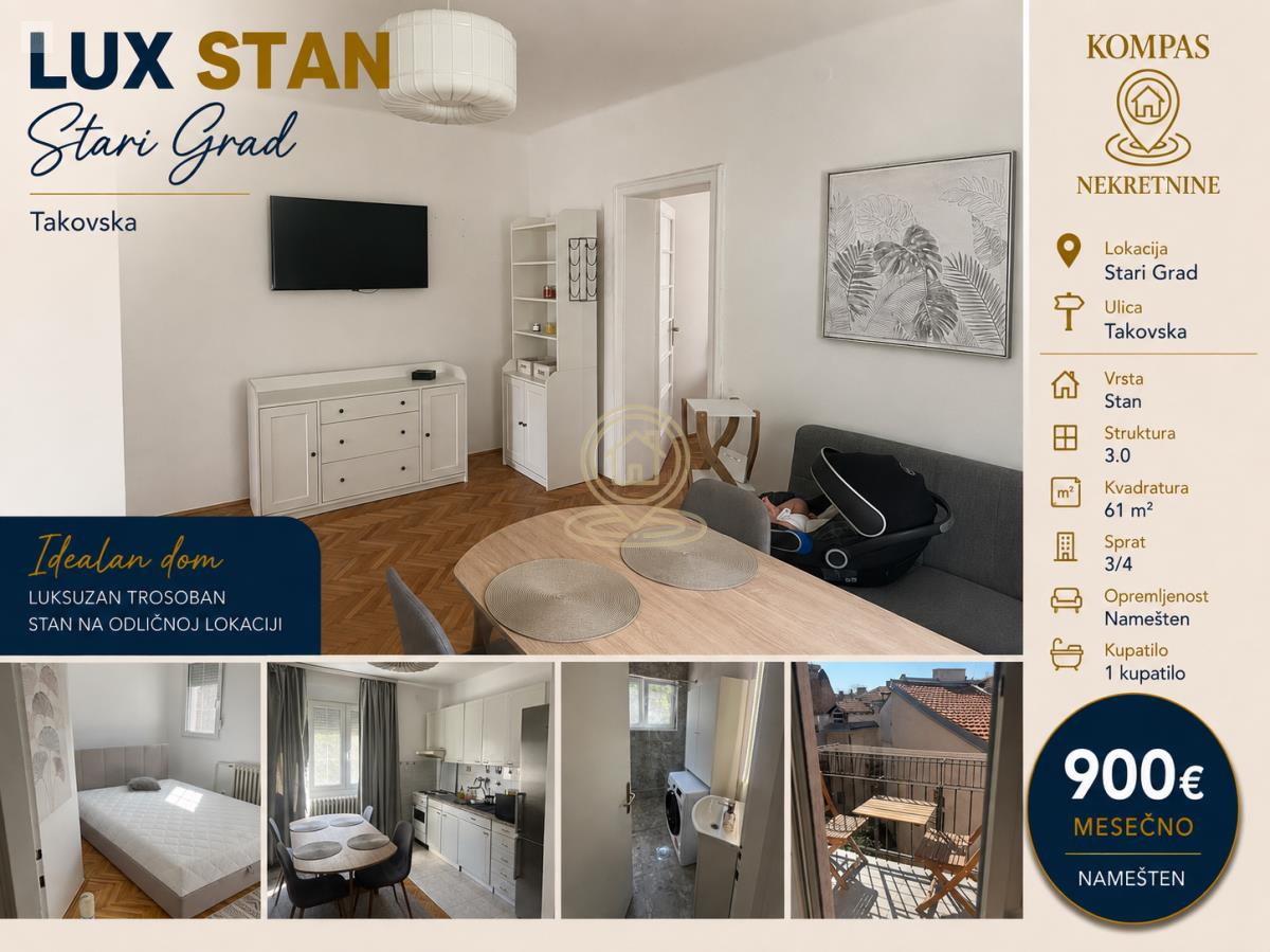 Takovska – renoviran 2.5 stan, 61m².