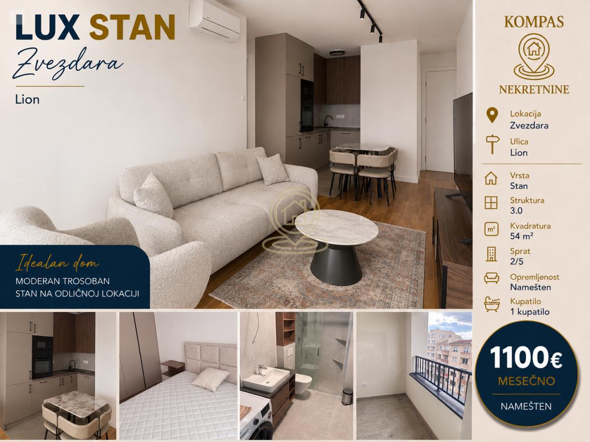 Trosoban stan na Lionu, Zvezdara, 54 m², 2. sprat