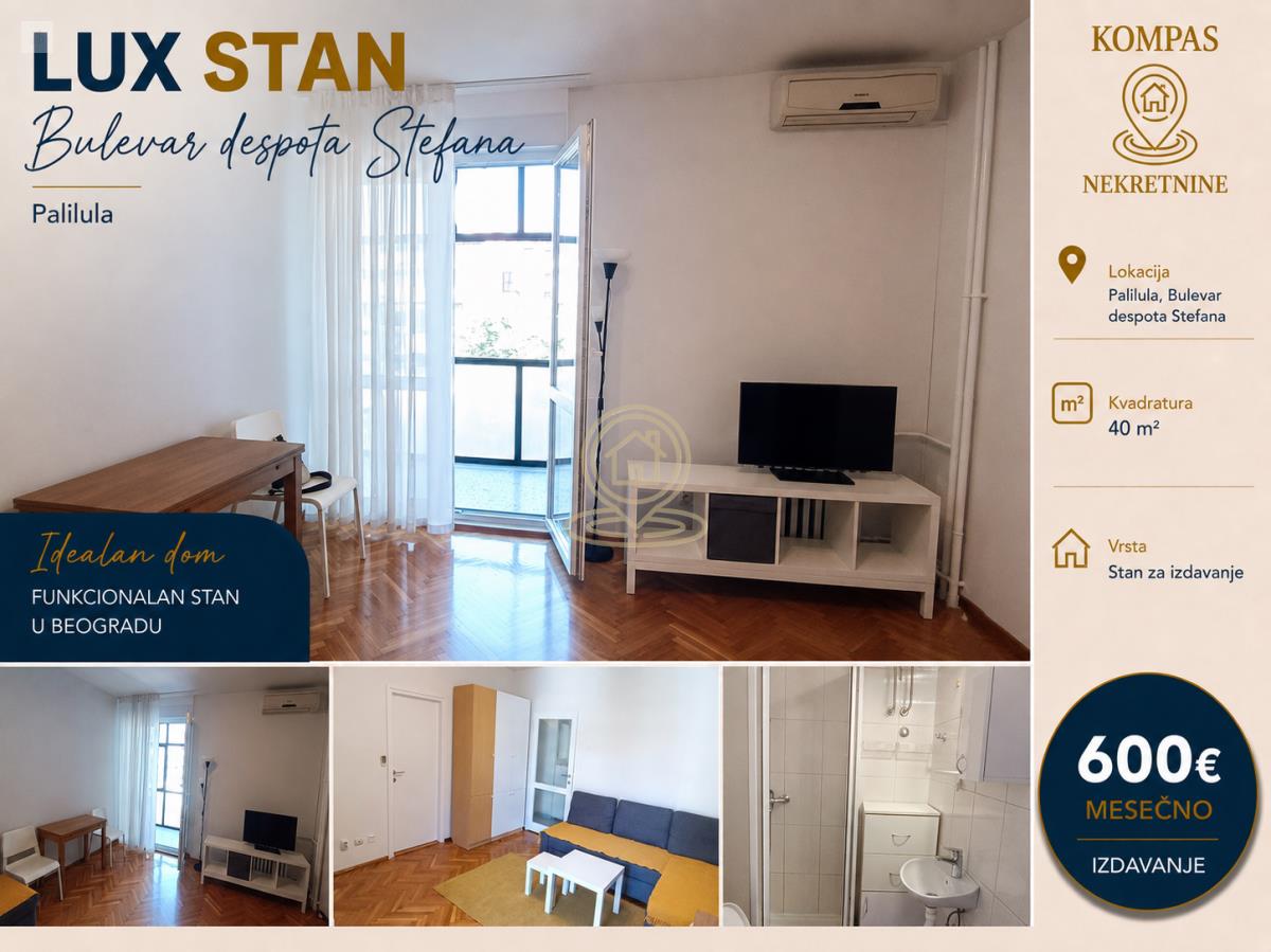 Dvosoban stan 40 m², Palilula, Bulevar Despota Stefana, 3/9