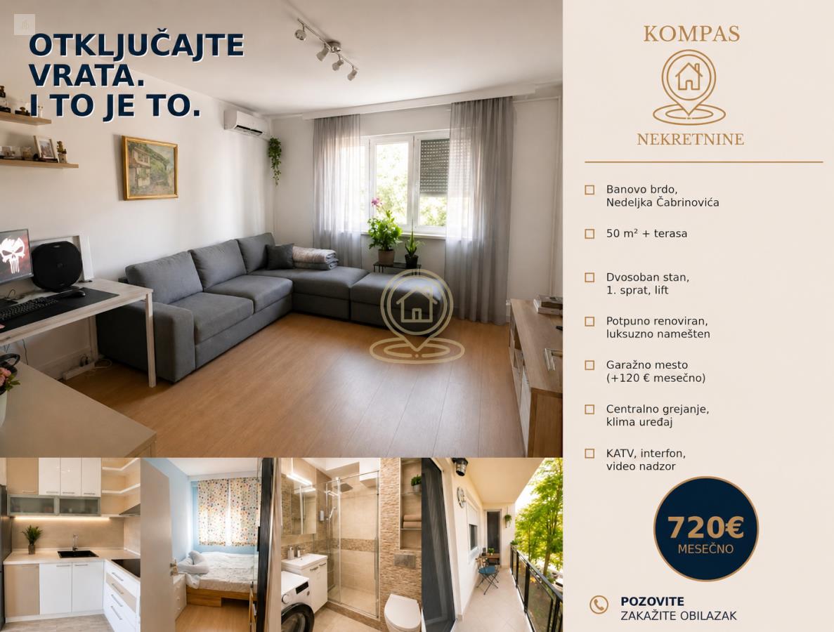 Banovo brdo | Luksuzno renoviran dvosoban stan 50 m² sa terasom