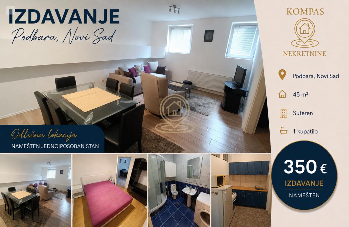Polusuteren stan 45 m², Podbara, Novi Sad