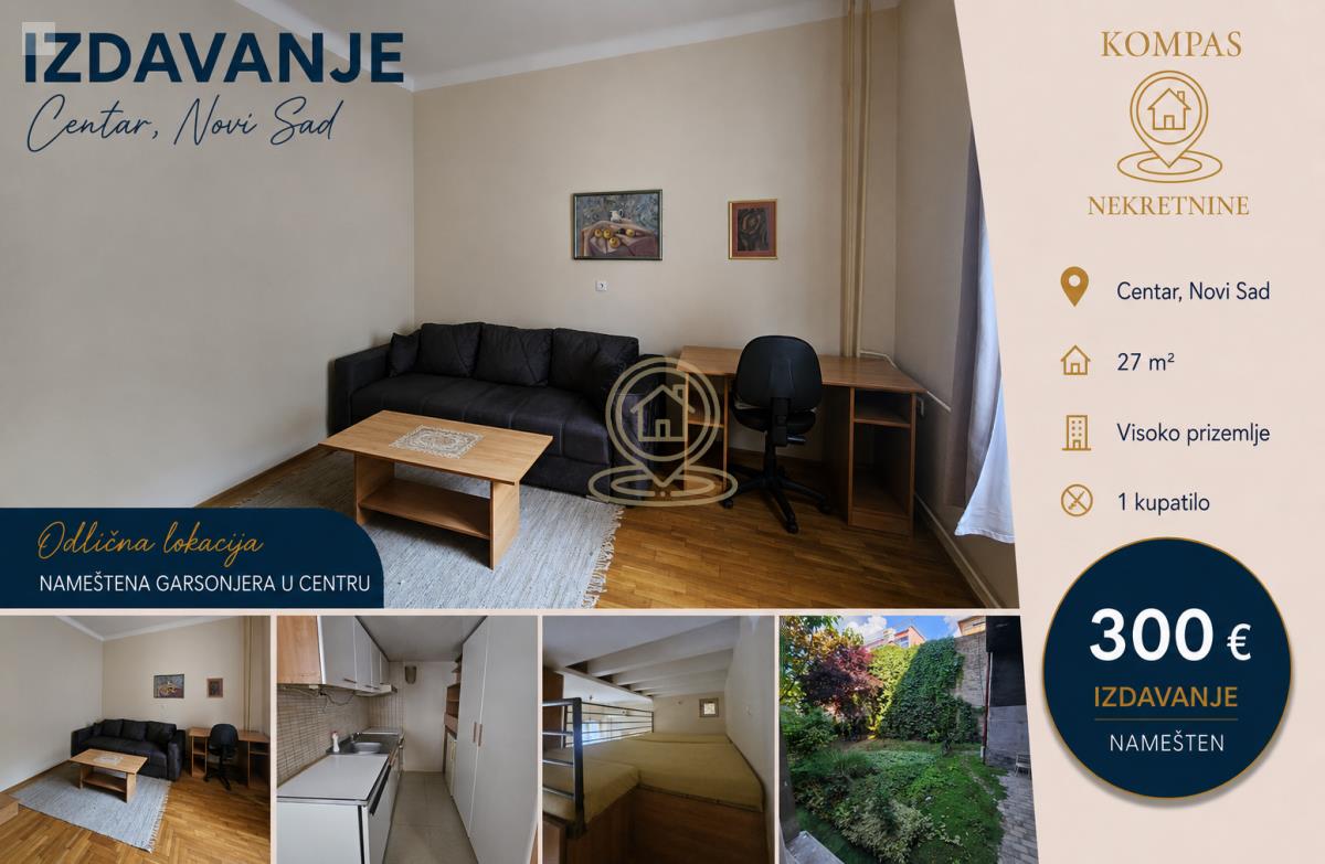 Garsonjera u centru Novog Sada, 27 m², prizemlje