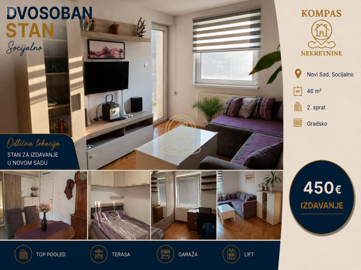 Dvosoban stan 46 m², Socijalno, Novi Sad, 2. sprat