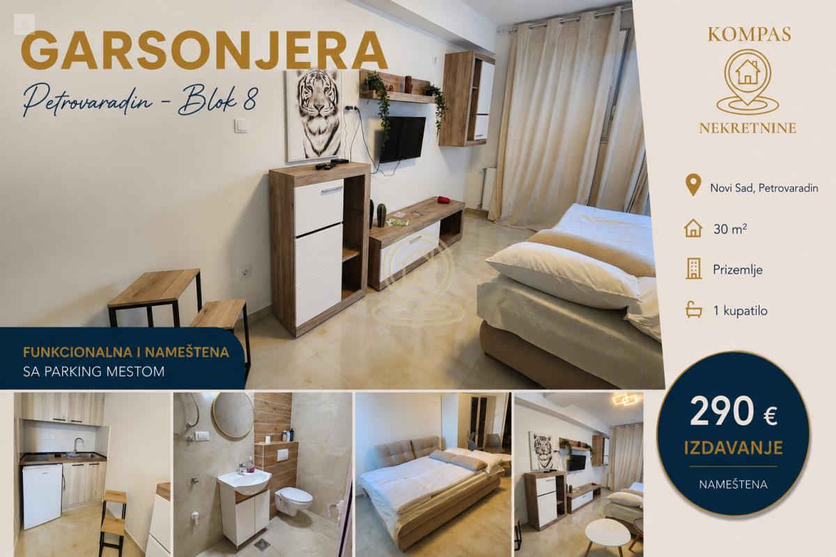 Garsonjera 30 m² sa Parking mestom, prizemlje, Petrovaradin