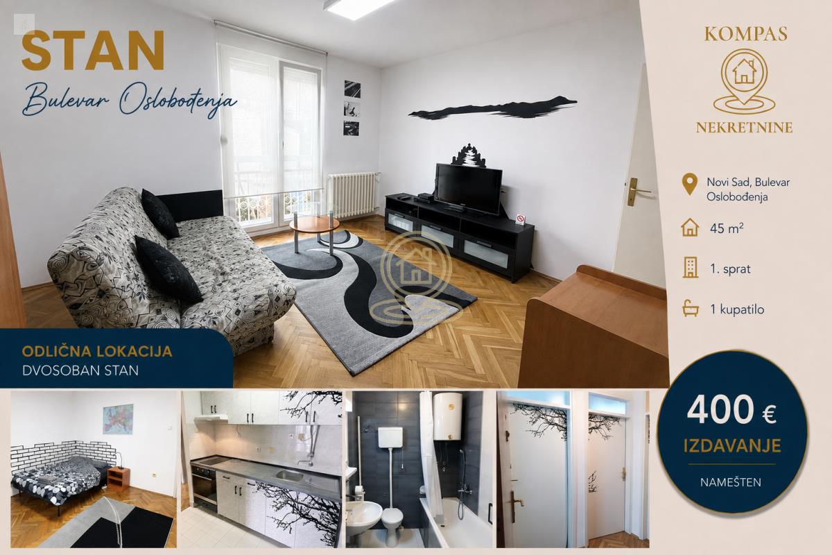 Dvosoban stan, 45 m², Bulevar Oslobođenja, Novi Sad, 1. sprat