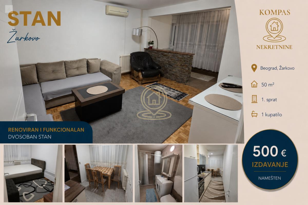 Dvosoban stan 50 m², Žarkovo, Čukarica, Beograd, 1. sprat