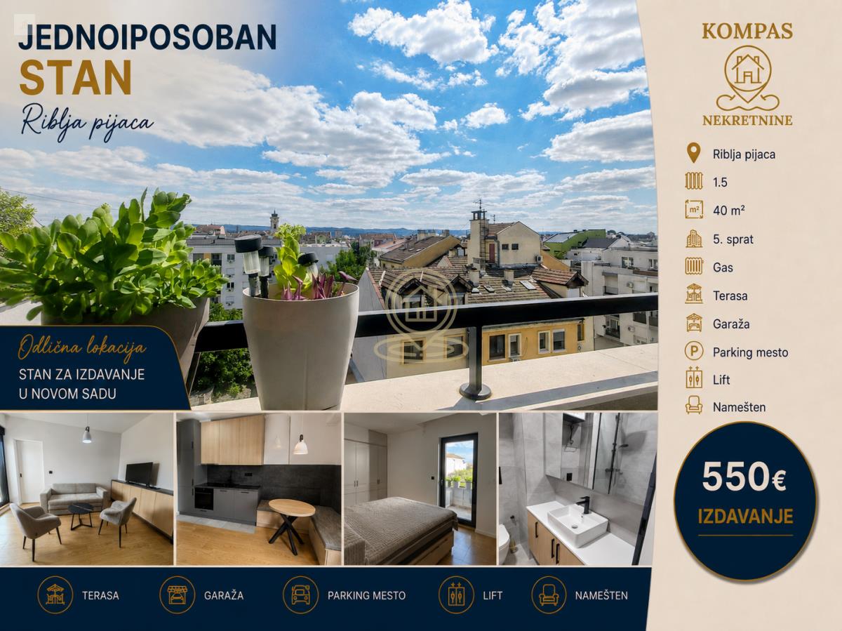 Jednoiposoban stan 40 m², Podbara, Novi Sad, 5. sprat