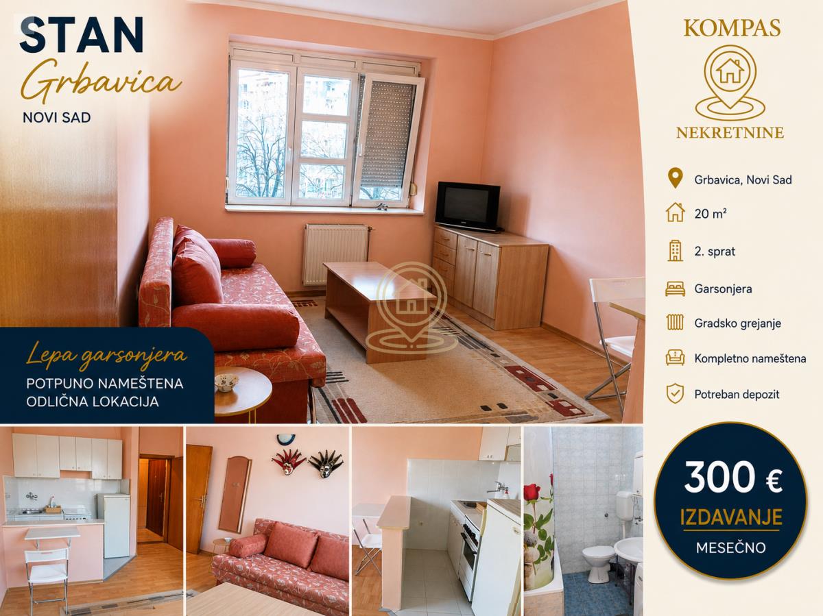 Garsonjera na Grbavici, Novi Sad, 20 m², 2. sprat