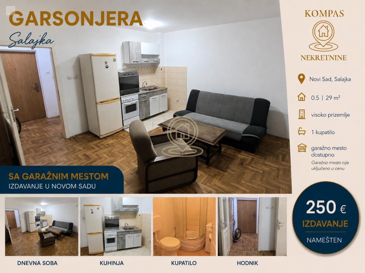 Garsonjera u Salajci sa GARAZNIM Mestom, Novi Sad, 29 m², prizemlje, pet friendly